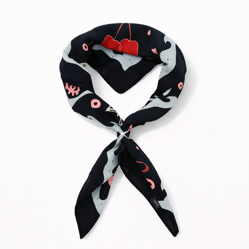 PAÑUELO ESTAMPADO CON DATELLES ROJOS OREIRO LOVE