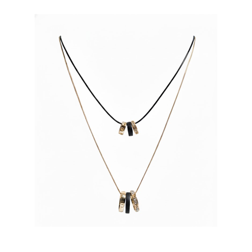 [51564] COLLAR CADENA DOBLE DIJE ANILLOS