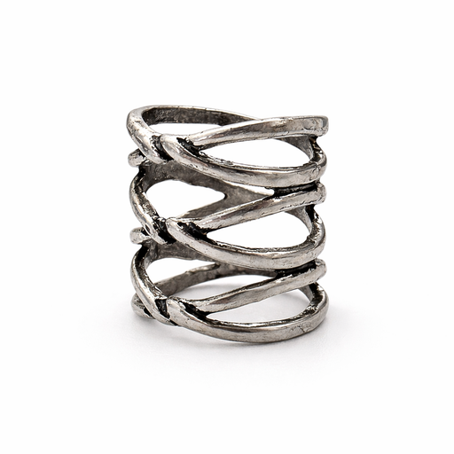 [51678] ANILLO ANCHO PLATEADO CRUZADO