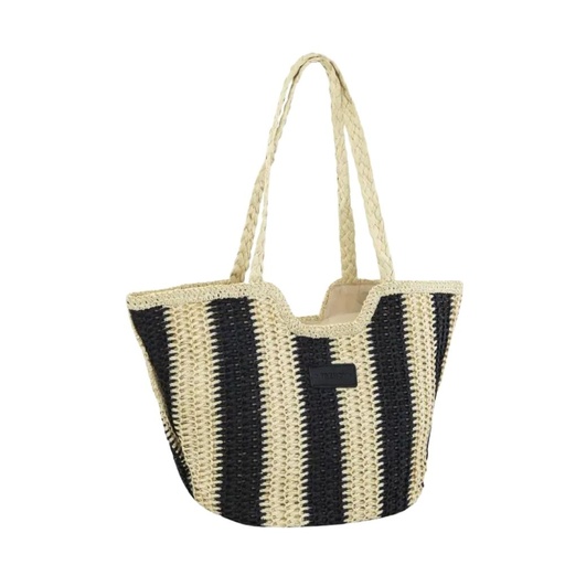 [53340] BOLSO TOTE PLAYERO RAYADO CON MANIJAS TRENZADAS TRENDY